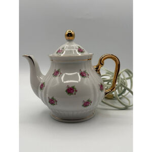 Vintage Electric Teapot Pink Rose Gold Trim Nasco Fine China Japan Tea Warmer